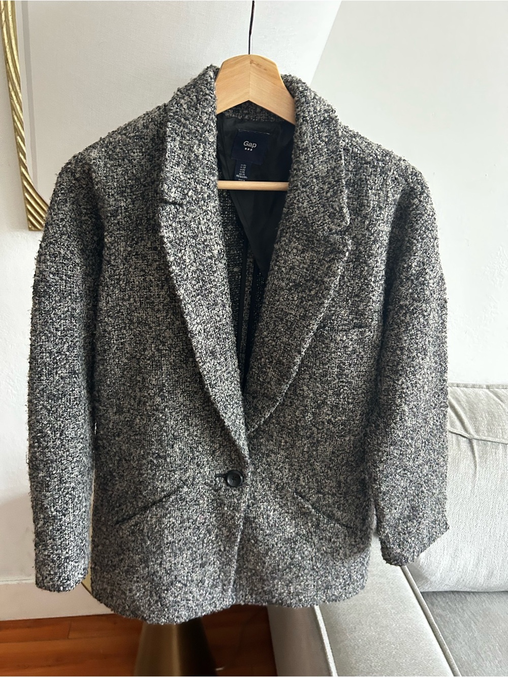 Gap Womens Coat XS Gray Black Herringbone  Jacket Button Wool Blend Oversized